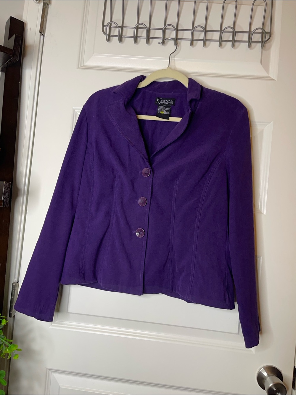 K.Petite | Purple Suede Button-Front Crop Jacket